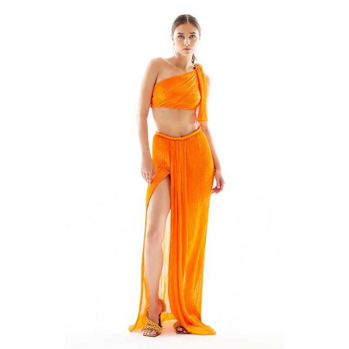 ONE SHOULDER CRUSHED CHIFFON CROP TOP - تنورة | RAISA VANESSA - رايسا فانيسا