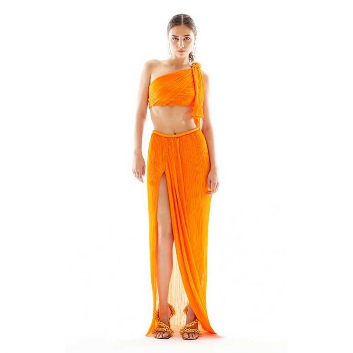 ONE SHOULDER CRUSHED CHIFFON CROP TOP - تنورة | RAISA VANESSA - رايسا فانيسا