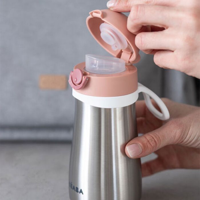 STAINLESS STEEL BOTTLE 350 ML HANDLE OLD PINK - إكسسوارات | BEABA - بيابا STAINLESS STEEL BOTTLE 350 ML HANDLE OLD PINK - إكسسوارات | BEABA - بيابا