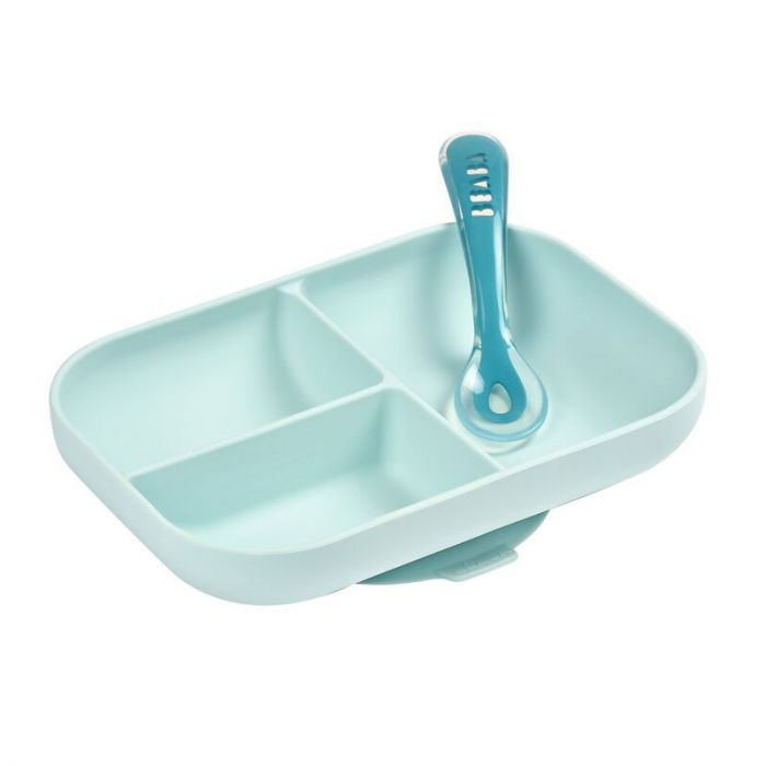 BEABA SILICONE SUCTION DIVIDED PLATE BLUE - إكسسوارات | BEABA - بيابا