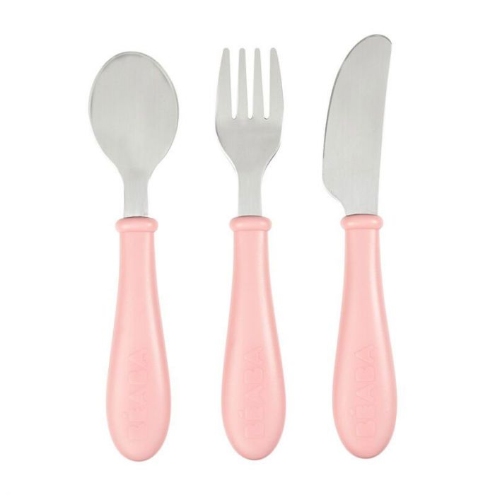 BEABA STAINLESS STEEL TRAINING CUTLERY OLD PINK - إكسسوارات | BEABA - بيابا