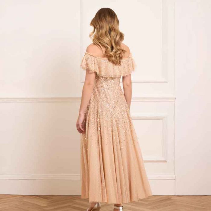 DAPPLED SEQUIN OFF-SHOULDER ANKLE GOWN - فستان | NEEDLE & THREAD - نيدل & ثريد DAPPLED SEQUIN OFF-SHOULDER ANKLE GOWN - فستان | NEEDLE & THREAD - نيدل & ثريد