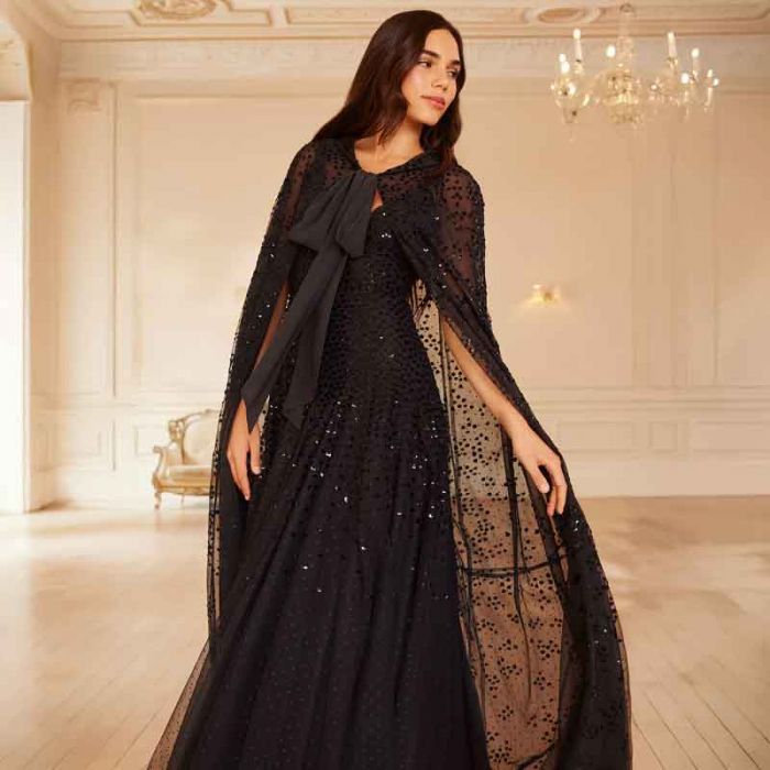 DAPPLED SEQUIN HOODED LONG CAPE - فستان | NEEDLE & THREAD - نيدل & ثريد DAPPLED SEQUIN HOODED LONG CAPE - فستان | NEEDLE & THREAD - نيدل & ثريد