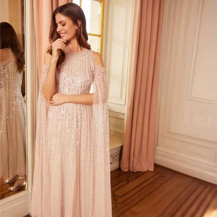 MOONLIGHT SQ CAPE SLEEVE ANKLE GOWN - فستان | NEEDLE & THREAD - نيدل & ثريد MOONLIGHT SQ CAPE SLEEVE ANKLE GOWN - فستان | NEEDLE & THREAD - نيدل & ثريد