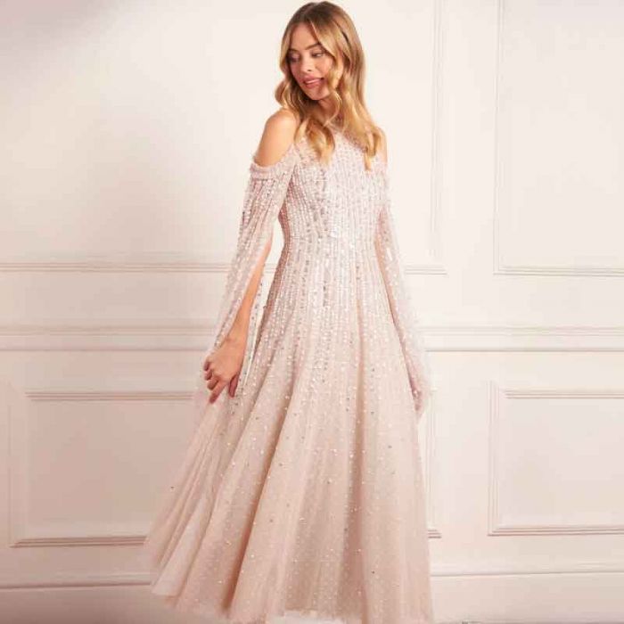 MOONLIGHT SQ CAPE SLEEVE ANKLE GOWN - فستان | NEEDLE & THREAD - نيدل & ثريد MOONLIGHT SQ CAPE SLEEVE ANKLE GOWN - فستان | NEEDLE & THREAD - نيدل & ثريد