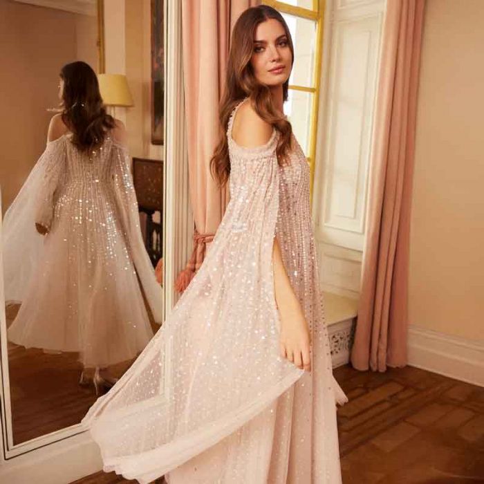 MOONLIGHT SQ CAPE SLEEVE ANKLE GOWN - فستان | NEEDLE & THREAD - نيدل & ثريد MOONLIGHT SQ CAPE SLEEVE ANKLE GOWN - فستان | NEEDLE & THREAD - نيدل & ثريد