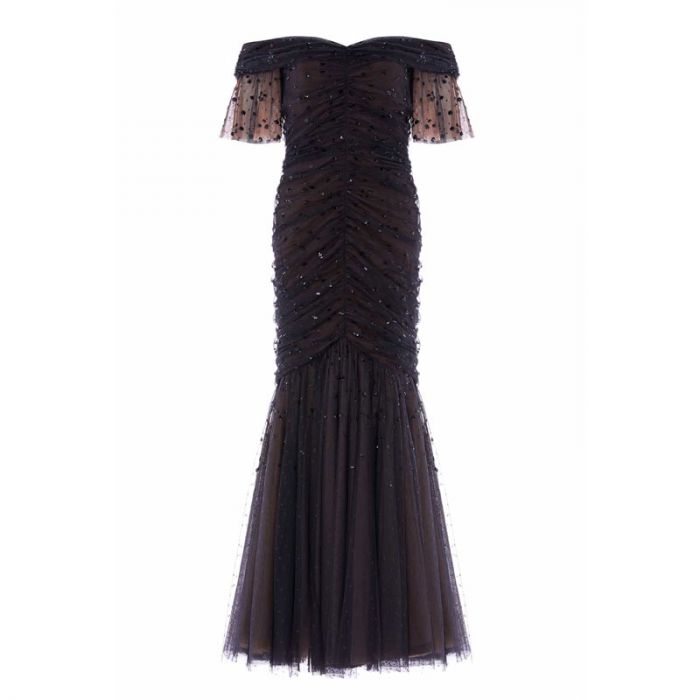 DAPPLED SEQUIN ROUCHED OFF SHOULDER GOWN - فستان | NEEDLE & THREAD - نيدل & ثريد DAPPLED SEQUIN ROUCHED OFF SHOULDER GOWN - فستان | NEEDLE & THREAD - نيدل & ثريد