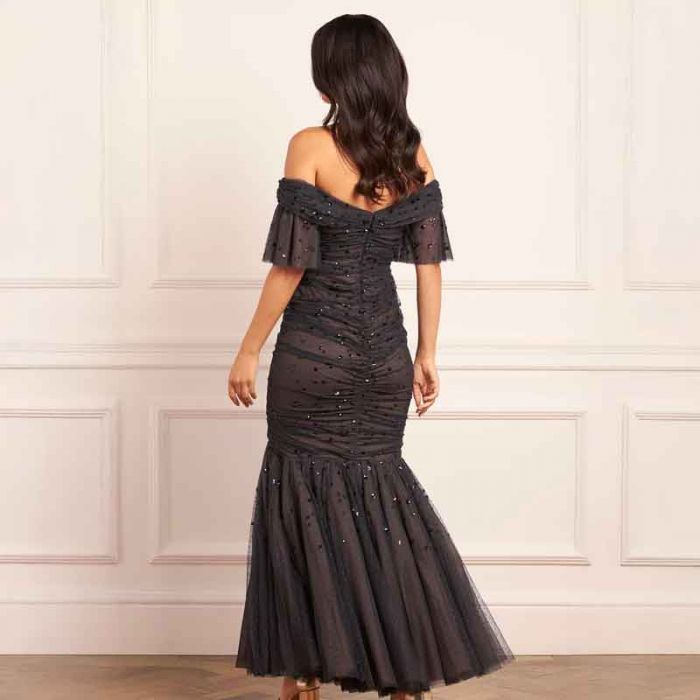 DAPPLED SEQUIN ROUCHED OFF SHOULDER GOWN - فستان | NEEDLE & THREAD - نيدل & ثريد DAPPLED SEQUIN ROUCHED OFF SHOULDER GOWN - فستان | NEEDLE & THREAD - نيدل & ثريد