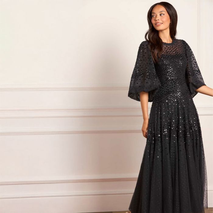 SCALLOP SEQUIN ROUND NECK ANKLE GOWN - فستان | NEEDLE & THREAD - نيدل & ثريد SCALLOP SEQUIN ROUND NECK ANKLE GOWN - فستان | NEEDLE & THREAD - نيدل & ثريد