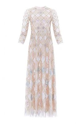SEQUIN DIAMOND GOWN :NEEDLE AND THREAD:CHAMPAGNE - فستان