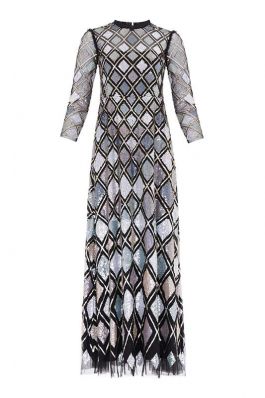 SEQUIN DIAMOND GOWN :NEEDLE AND THREAD:BALLET BLACK - فستان