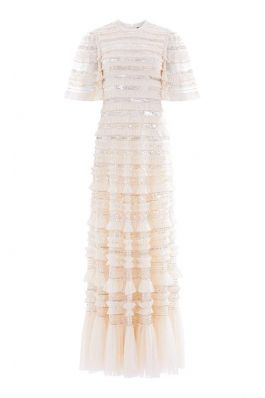 NANCY FRILL GOWN :NEEDLE AND THREAD:CHAMPAGNE - فستان