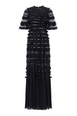 NANCY FRILL GOWN :NEEDLE AND THREAD:BALLET BLACK - فستان