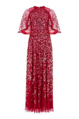 SEQUIN RIBBON GOWN :NEEDLE AND THREAD:DEEP RED - فستان
