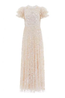SHIRLEY RIBBON ANKLE LENGTH GOWN :NEEDLE AND THREAD:CHAMPAGNE - فستان