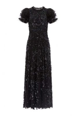 SHIRLEY RIBBON ANKLE LENGTH GOWN :NEEDLE AND THREAD:BALLET BLACK - فستان
