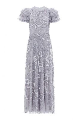 SHIRLEY RIBBON ANKLE LENGTH GOWN :NEEDLE AND THREAD:CRYSTAL BLUE/SILVER - فستان