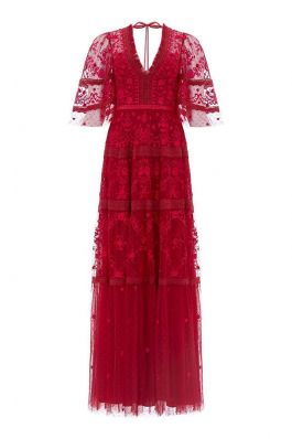 LOTTIE LACE GOWN :NEEDLE AND THREAD:DEEP RED - فستان