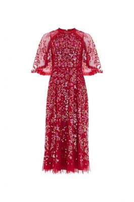 SEQUIN RIBBON BALLERINA DRESS :NEEDLE AND THREAD:DEEP RED - فستان