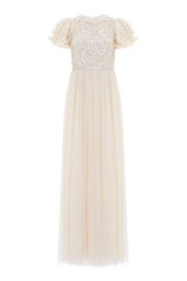 SHIRLEY RIBBON BODICE ANKLE MAXI DRESS :NEEDLE AND THREAD:CHAMPAGNE - فستان
