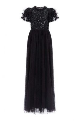 SHIRLEY RIBBON BODICE ANKLE MAXI DRESS :NEEDLE AND THREAD:BALLET BLACK - فستان