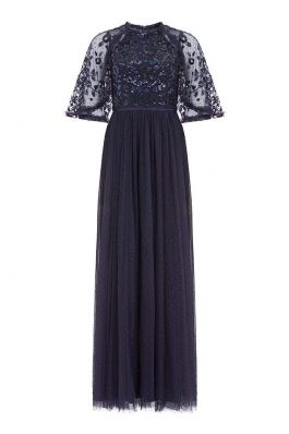 SEQUIN RIBBON BODICE MAXI DRESS :NEEDLE AND THREAD:SAPPHIRE SKY - فستان