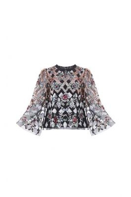 HARLEQUIN ROSE SEQUIN TOP :NEEDLE AND THREAD:BALLET BLACK - توب