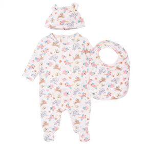 NEWBORN GIRL PYJAMA+HAT+ BIB - طقم للنوم + قبعة + مريلة مولودة جديدة