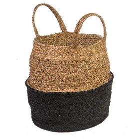 BRAIDED JUTE BASKET NATURAL/BLACK 30X45 - سلة مصنوعة من قماش الجوت الطبيعي مجدولة  / سوداء اللون - حجم:  30x45