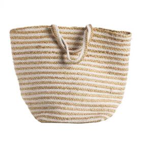 WHITE STRIPPED JUTE BASKET 30X30X40 - سلة بيضاء مخططة مصنوعة من قماش الجوت - حجم 30X30X40