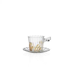 TEA W/SAUCER AMBER GRASS - فنجان شاي مع صحن بلون العنبر