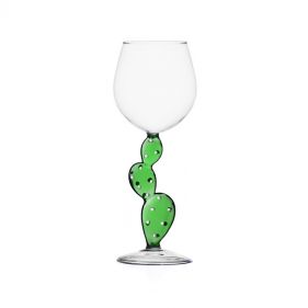 STEMMED GLASS CACTUS GREEN - كأس زجاجي أخضر ذو ساق على شكل صبار