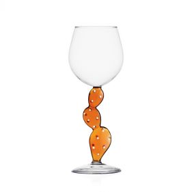 STEMMED GLASS CACTUS AMBER - كأس زجاجي كهرماني ذو ساق على شكل صبار