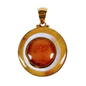 BIG DORATO COWHORN MOTHER PEARL&AMBER PENDANT - قلادة كبيرة دوراتو ماذر بيرل كهرمانية مع قرن