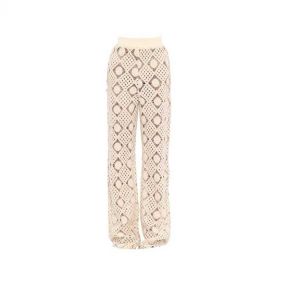 HIRA HIGH RISE CROCHET PANTS: ADREA IYAMAH:CHALK:XS - بنطال HIRA كروشيه بخصر مرتفع 