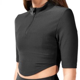 RIBBED QTR ZIP TOP - تي شيرت