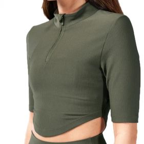 RIBBED QTR ZIP TOP - تي شيرت