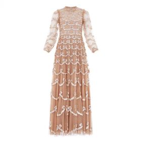 BOW SEQUIN LONG SLEEVE GOWN - ثوب طويل الأكمام الترتر القوس