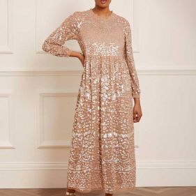 LUCILLE GLOSS LONG SLEEVE ANKLE GOWN - لوسيل لمعان ثوب طويل الأكمام الكاحل