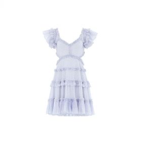 GINGHAM BRODERIE BACKLESS MICRO MINI DRESS - غينغهام بروديري عارية الذراعين مايكرو فستان صغير