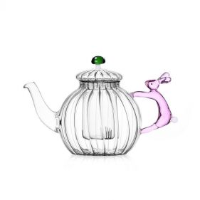 ALICE TEAPOT PINK RABBIT&GREEN MUSHROOM  - شمع ALICE  بتصميم أرنب زهري اللون مع فطر أخضر