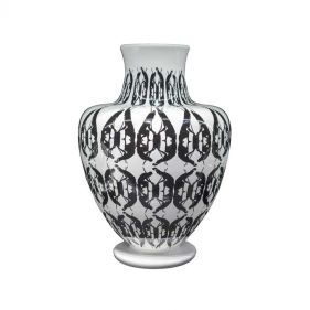 GREEKY VASE D30 H43 DECORATED CERAMIC WHITE/BLACK M - مزهرية