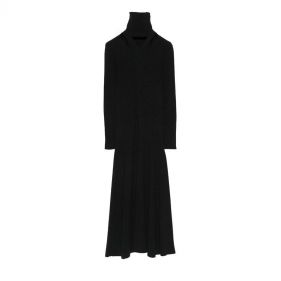 RIBBED PLATINUM MAXI DRESS WITH FRONT BRAID DETAIL  - فستان