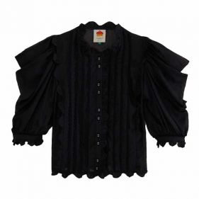 SHORT SLEEVE PLEATED BLOUSE  - قميص كم قصير