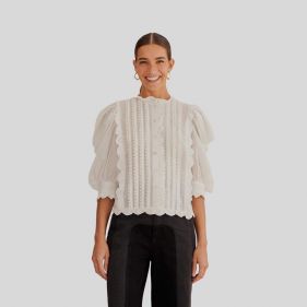 SHORT SLEEVE PLEATED BLOUSE - بلوزة