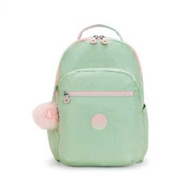 LARGE BACKPACK : KIPLING : SOFT GREEN MET : OS - شنطة ظهر