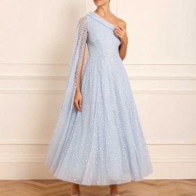 SCATTER DOT I SHLDR ANKLE GOWN - فستان