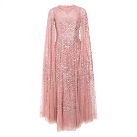 SCATTER DOT CAPE ANKLE GOWN  - فستان