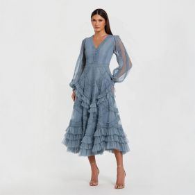 RUFFLE MIDI DRESS - فستان
