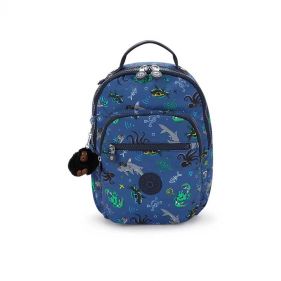 SEOUL S SMALL BACKPACK : KIPLING : UNDERSEA PARTY : OS - شنطة ظهر